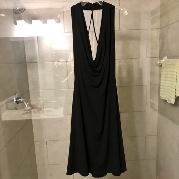 Calvin Klein Black Cowl Neck Halter Dress W/ Spaghetti Cross Ties Back Size 12 - Picture 8 of 14